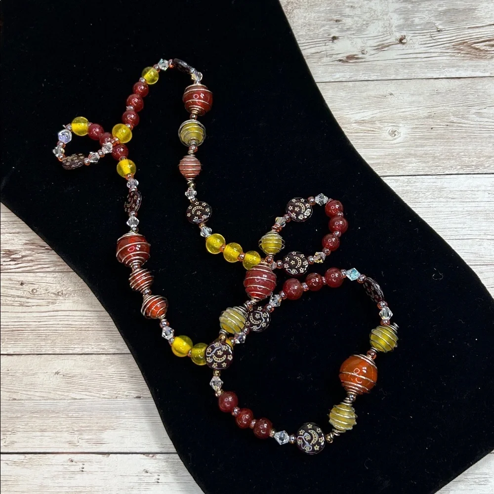 Gorgeous Artisan All Glass Red and Yellow Beaded Necklace